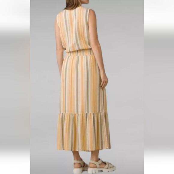PRANA California Dreaming Maxi Dress In Golden Hour Stripe Pockets Cotton Sz XS - Picture 9 of 12